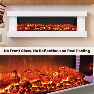 32"/50"/60"/72" Wall-Mounted Electric Fireplace with Suspended LED Lighting, Modern Indoor Fireplace for Living Room