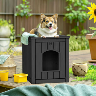 Dog House for Small to Large Sized Dogs, Outdoor and Indoor Doghouse with Durable Weatherproof Resin, Multi-Functional Pet House(Black, Medium)
