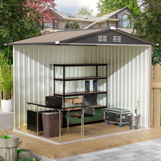 8 x 6 FT Galvanized Steel Garden Storage Shed with Apex Roof, Outdoor Metal Tool House for Patio, Backyard & Lawn Equipment Storage