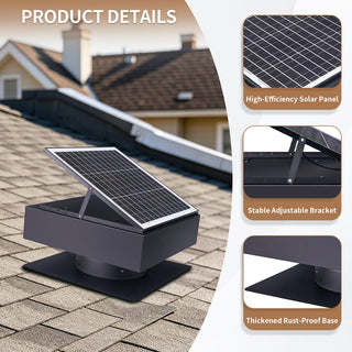 12-Inch Solar Attic Exhaust Fan, 40W Dual-Power Ventilator with 1200 CFM, 3-Speed Remote & 25°C Auto Start