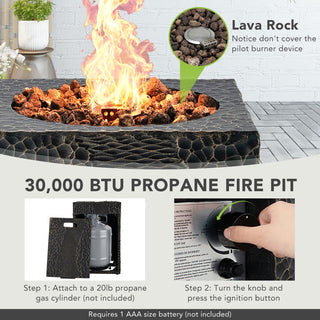 16 Inches Square Outdoor Propane Fire Pit with Lava Rocks Waterproof Cover 30,000 BTU