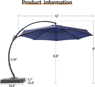 12-FT Luxury Curved Cantilever Umbrella With Base, 360° Rotatable,Suitable For Markets, Swimming Pools, Gardens, Backyards, And Patios