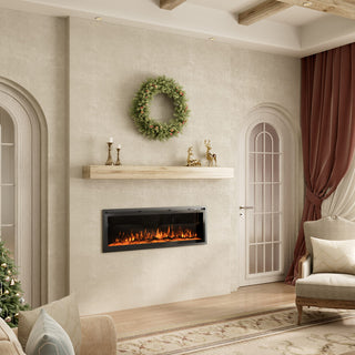 50/60/72-Inch Wall-Mounted & Recessed Electric Fireplace with Overheat Protection, Black