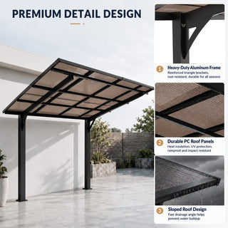 8x8 FT Galvanized Steel Outdoor Shelter with Sloped PC Roof, Multi-Use Awning for Bikes, BBQ & Patio
