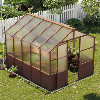 8x10 FT Wooden Walk-In Greenhouse Kit with 6mm Polycarbonate Panels, Adjustable Vent & Lockable Door
