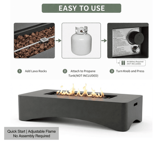 56-Inch Propane Fire Pit Table, 50,000 BTU Concrete Gas Fire Pit for Patio, Backyard & Deck with Lava Rocks & Cover