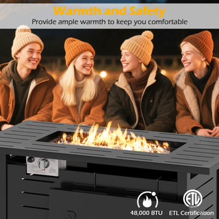 40 Inch Outdoor Propane Fire Pit Rectangle Gas Fire Table with Lava Rocks