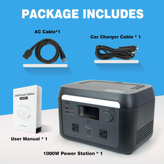 1000W Portable Power Station, 614Wh Solar Generator with 120V AC Outlet for Camping, RV & Emergency Backup