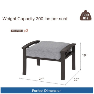 Set of 2 All-Weather 26” Width Metal Ottomans, Khaki Frame with Gray Cushions