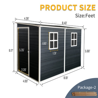 Outdoor Storage Shed with Floor Resin shed with Two-Window, Waterproof ,Lockable Doors for Patio,Yard,Lawn -Grey/Black