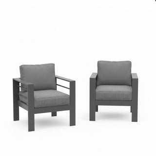 2-Pack 28" All-Weather Aluminum Patio Armchairs with Thick Blue Cushions