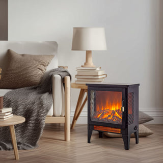 18-Inch Freestanding Electric Fireplace Stove Heater with 3D Flame Effect