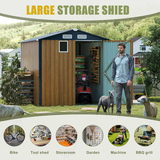 6x8 FT Outdoor Steel Storage Shed with Clear Window, Lockable Doors, Compact Metal Tool Shed for Garden, Backyard, Patio, Utility, and Bike Storage,Yellow/Grey