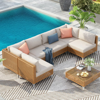 7-Piece Wicker Patio Conversation Set with Thick Cushions & Coffee Table | Outdoor Sectional Sofa for Backyard & Porch