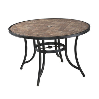48 Inch Aluminum Round Patio Dining Table with Ceramic Tile Top & Umbrella Hole