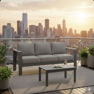 2 Pieces Outdoor Patio Set, All-Weather 75” 3-Seat Metal Patio Sofa Couch with Thick Cushions,  Frame and 43” Coffee Table