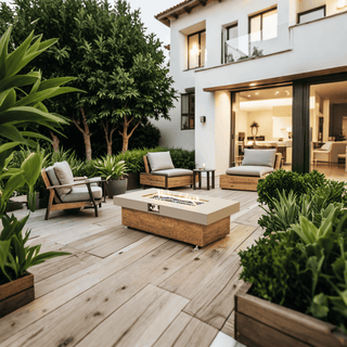 48_inch Iron Fire Pit Table with Wood Grain