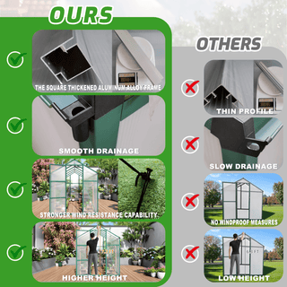 Walk-In Polycarbonate Greenhouse with Raised Base & Anchor Kit – Heavy-Duty Aluminum Greenhouse for Outdoor Backyard, All Seasons