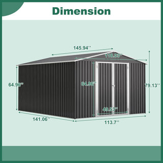 10 x 12 FT Outdoor Metal Storage Shed, Heavy-Duty Utility Tool Shed with Reinforced Frame & Lockable Double Doors for Garden, Backyard & Patio