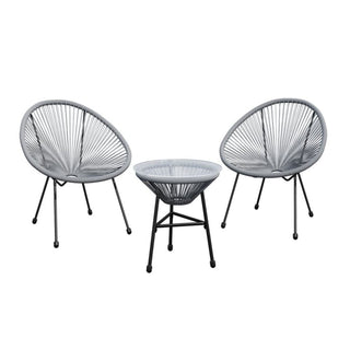 3-Piece Acapulco Wicker Patio Bistro Set with 2 Black/Gray Chairs & Glass Table