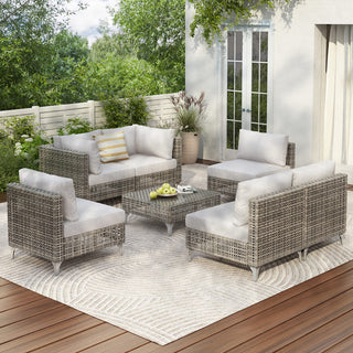 7-Piece Wicker Patio Conversation Set with Thick Cushions & Coffee Table | Outdoor Sectional Sofa for Backyard & Porch