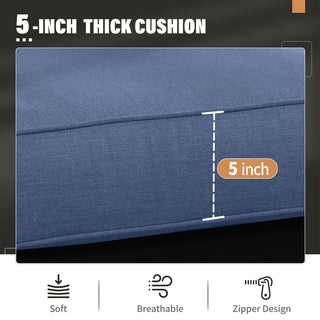 Patio Sofa Aluminum Outdoor Sofa with 3 Seats, All-Weather Metal Outdoor Couch with 5" Thick and Soft Cushion-Light Gray/Blue