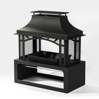 40" Wood Burning Fireplace, 50000 BTU Steel Fire Pit, Wood Burning Chimney for Outside Patio Deck Garden Backyard-Black