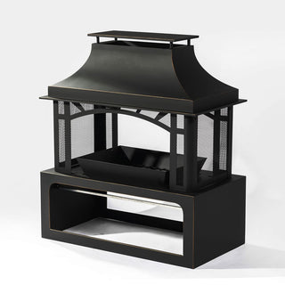 40" Wood Burning Fireplace, 50000 BTU Steel Fire Pit, Wood Burning Chimney for Outside Patio Deck Garden Backyard-Black