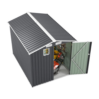 6x8 FT Outdoor Steel Storage Shed with Clear Window, Lockable Doors, Compact Metal Tool Shed for Garden, Backyard, Patio, Utility, and Bike Storage,Yellow/Grey