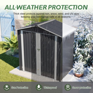 6x4 FT Metal Outdoor Storage Shed – Waterproof Steel Garden Tool Shed with Lockable Door