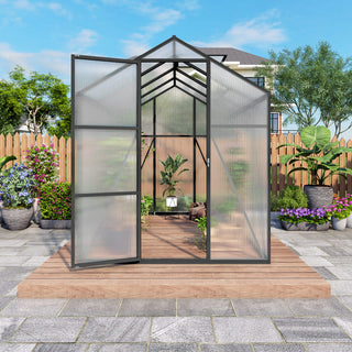 Walk-In Polycarbonate Greenhouse with Raised Base & Anchor Kit – Heavy-Duty Aluminum Greenhouse for Outdoor Backyard, All Seasons