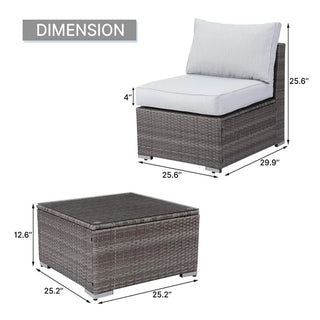 2-Piece All-Weather Outdoor Rattan Patio Furniture Set with 25.2 Inches Width Armless Sofa & Coffee Table