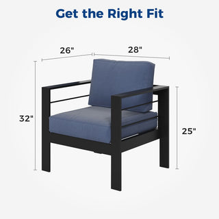 Aluminum Outdoor 2 Pcs Sofa Patio Couch, All-Weather Metal Outdoor Couch with 5" Thick and Soft Cushion-Light Gray/Blue