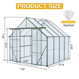 Double Door Polycarbonate Greenhouse Raised Base and Anchor Aluminum Heavy Duty Walk-in Greenhouses for Outdoor Backyard in All Season