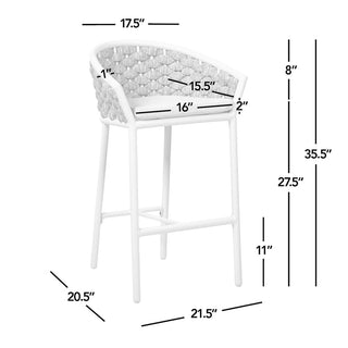 27.5" Rope Barrel Low Back Patio Counter Stool, Set of 2