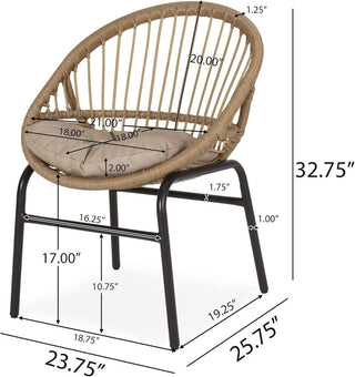 Bohemian PE Wicker Outdoor Dining Chairs With Metal Frame And Cushions