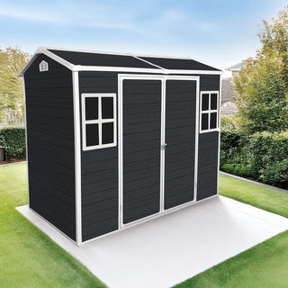 8x4 FT Outdoor Resin Storage Shed with Floor, 2 Windows & Lockable Door for Garden Tools, Bikes & Trash Cans