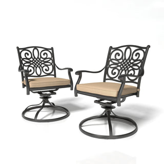 Set of 2 Cast Aluminum Outdoor Swivel Dining Chairs with Cushions