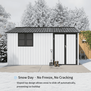12x10 FT Metal Garden Shed Outdoor Storage, Multi-Color (White/Black/Grey/Brown) with Window & Shelving, Heavy Duty Garden Tool Shed for Backyard & Patio