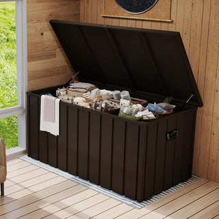 200 Gallon Metal Deck Box, Waterproof Outdoor Storage Box with Lockable Lid