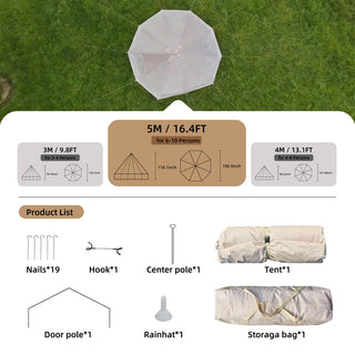 16.4FT 4-Season Bell Tent with Stove Jack, Waterproof Canvas Glamping Yurt Tent for 8-10 Persons, Large Family Camping & Outdoor Parties (Green/Beige)