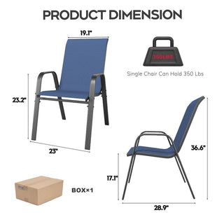 6-Piece Outdoor Patio Dining Chairs Set, Ergonomic Wide Seats, Waterproof Teslin Fabric & Rust-Resistant Metal Frame, 350 lbs Capacity