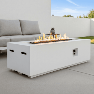 Outdoor Rectangle Propane Fire Pit Table 60inch, 60,000 BTU Concrete Fire Table with Waterproof Cover, Auto-Ignition, Free Lava Rocks