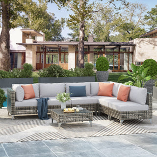 7-Piece Wicker Patio Conversation Set with Thick Cushions & Coffee Table | Outdoor Sectional Sofa for Backyard & Porch