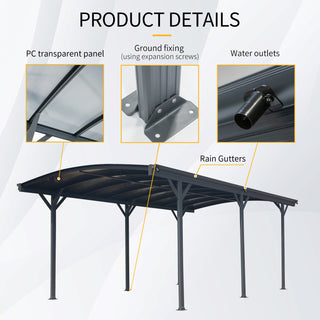 10x19 FT Modern Arch Aluminum Carport, Weather-Resistant Polycarbonate Roof Canopy for Driveway, Car, and Truck