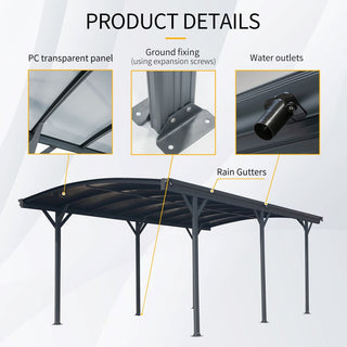 10x19 FT Modern Arch Aluminum Carport, Weather-Resistant Polycarbonate Roof Canopy for Driveway, Car, and Truck