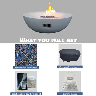 42 Inch Outdoor Concrete Propane gas Fire Pit bowl in Antique White/Black color