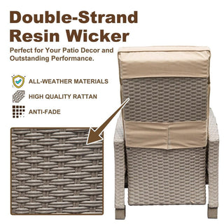 Outdoor Wicker Reclining Chair with Push-Back Backrest, Flip-Up Side Table & Thick Cushions for Patio & Backyard