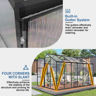 Walk-In Outdoor Polycarbonate Greenhouse with Aluminum Frame – Adjustable Vents, Lockable Door & UV Protection for Backyard