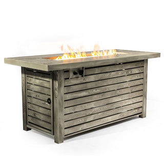 54" Propane Gas Fire Pit Table, 50000 BTU Rectangular Steel Fire Pit with Imitation Wood Grain Finish for Outside Patio Deck Garden Courtyard-Light Beige